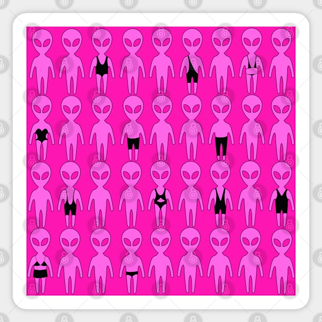 Small pink men from Mars . Extraterrestrials In bathing suites. Sticker by marina63